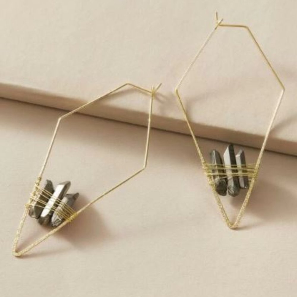 Gold Stone Decor Geometric Earrings